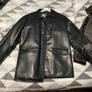 Authentic A Collezioni Collection Faux Leather Long Jacket Black